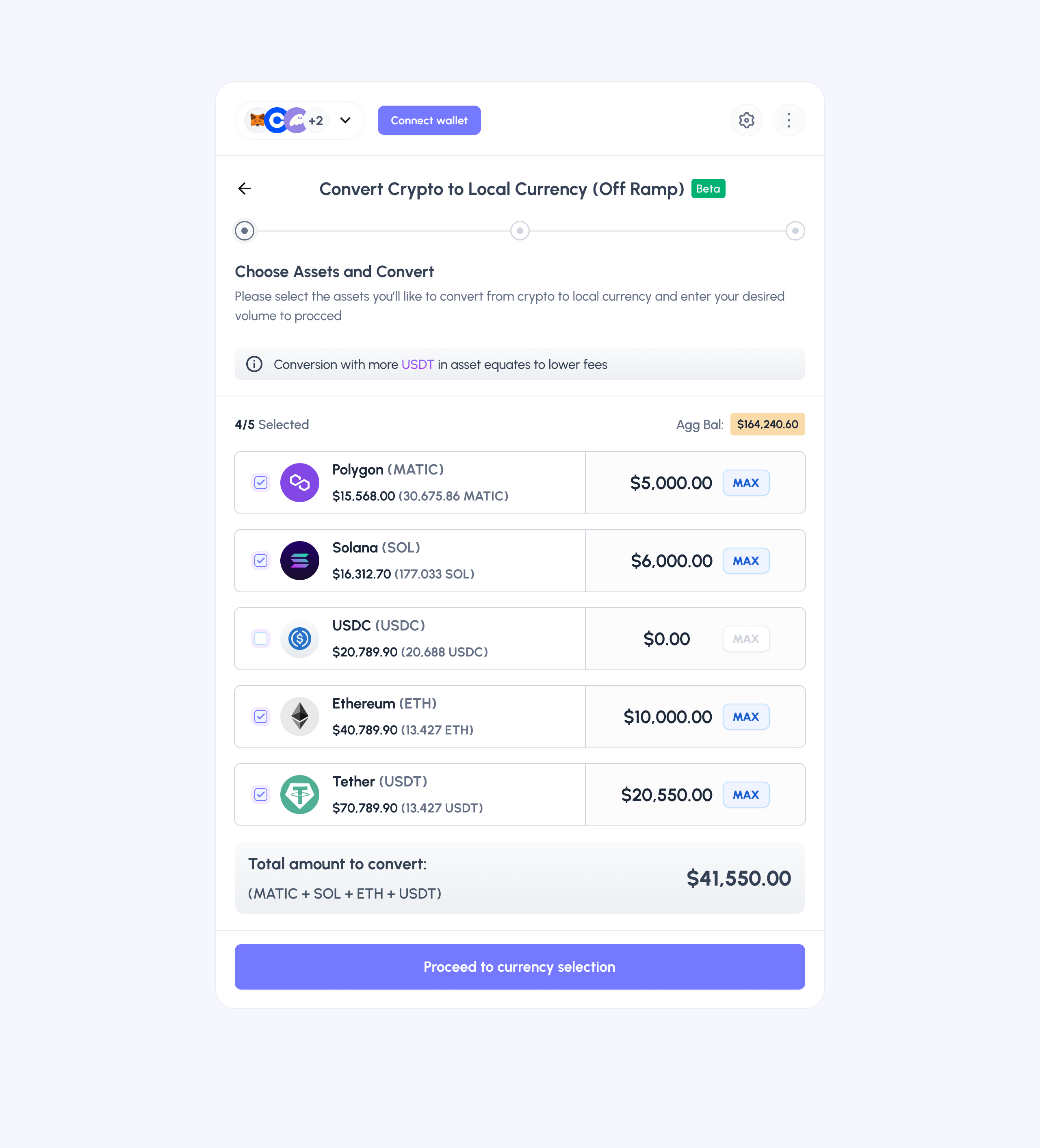 Choose Assets and Convert Screen